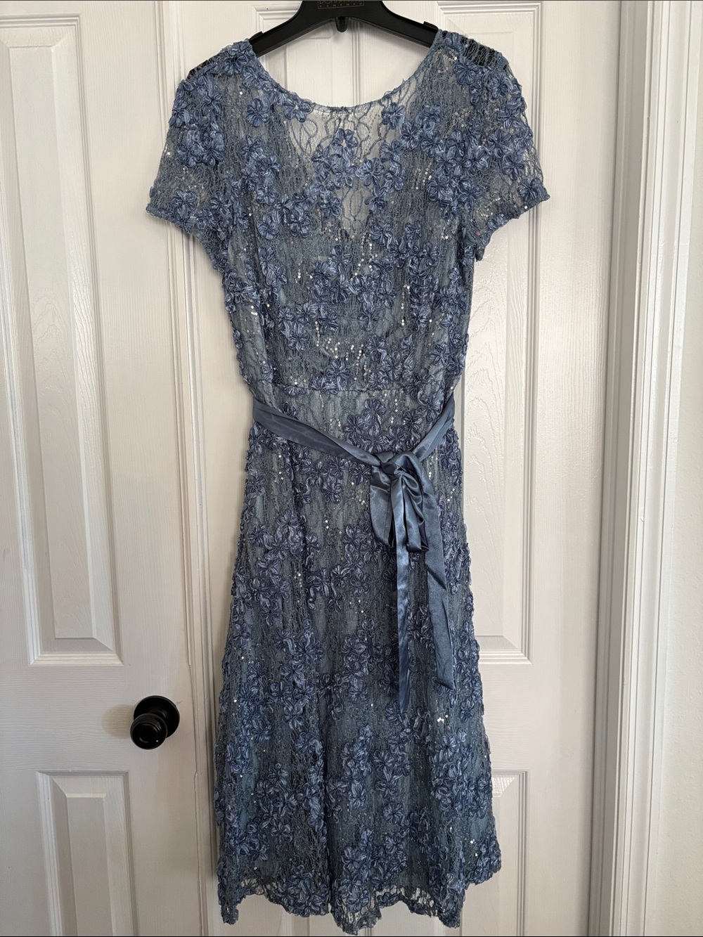 Oleg Cassini Mother Of Bride Evening Formal Tea Length Dress Steel Blue Size 14W
